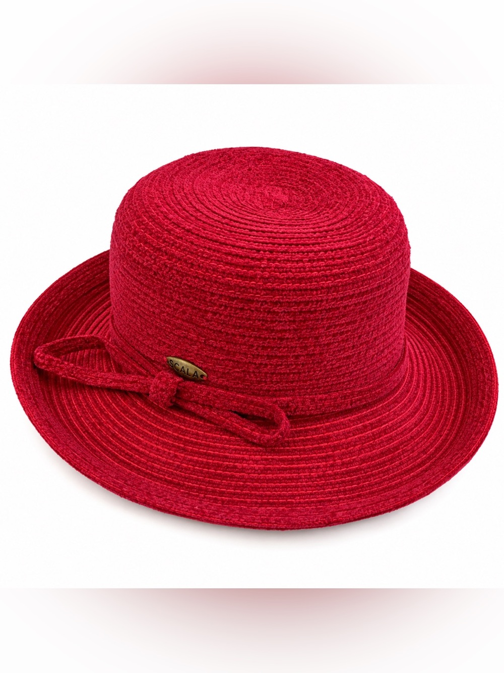 Scala Collezione Raspberry Red Chenille Wide Brim Bucket Cloche Hat